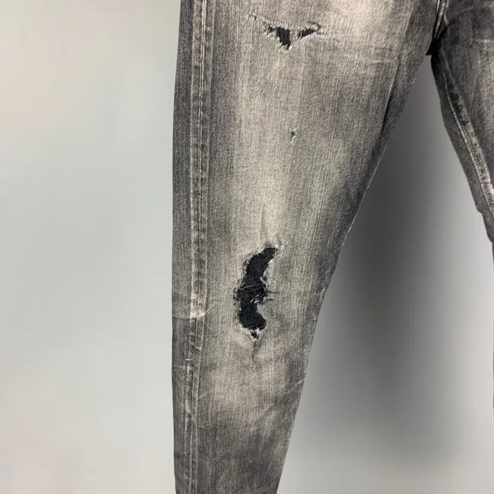 JOHN ELLIOTT Size 34 Grey Distressed Cotton Button Fly Jeans